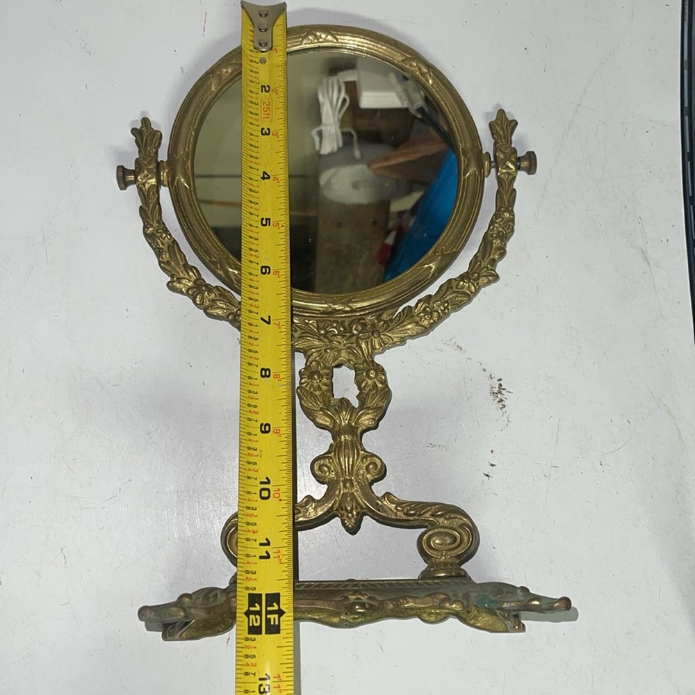 Vtg Andrea by Sadek Brass Standing Mirror Antique Dresser Vanity Makeup Mirror - Picture 10 of 11